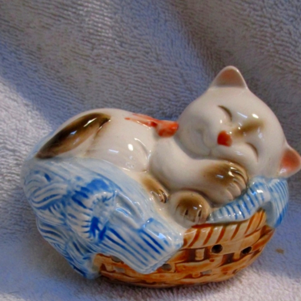 Vintage Cat Kitten Sleeping in Basket